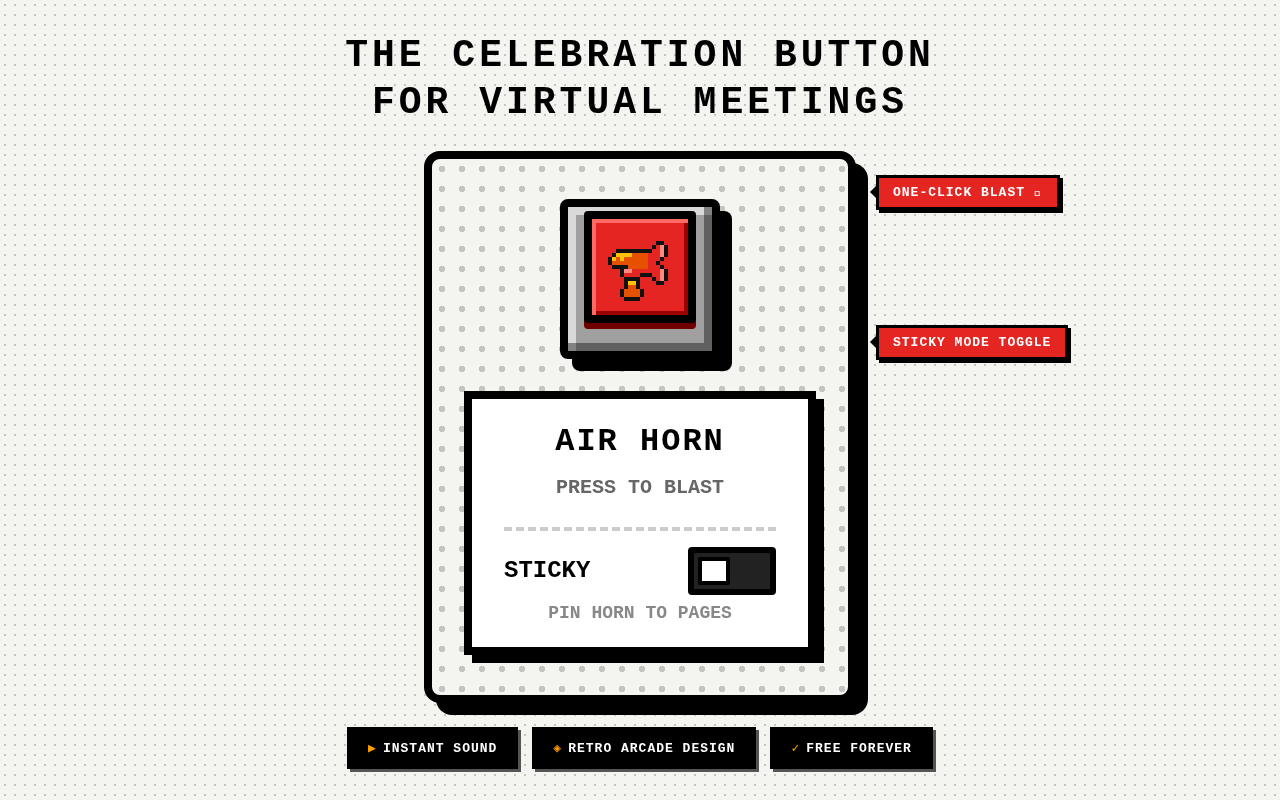 Air Horn popup — one-click blast and sticky mode toggle